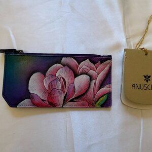 Anuschka handpainted RFID blocking card case with coin pouch EUC